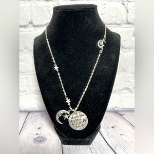 NWOT Necklace“I Love You to the Moon and Back” & “🩶”engraved on it.Moon & Stars